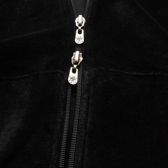 Vgt Y2K BCBG Rhinestones Bling Logo Black Velvet Tracksuit Jacket Sz L Full Zip - Picture 9 of 10